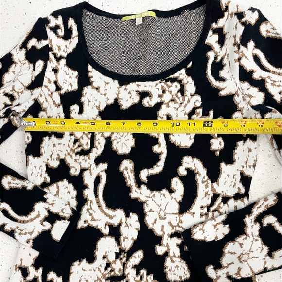 Gianni Bini Sweater Dress Small Black Cream Baroque Print Long Sleeve Bodycon - Picture 6 of 9